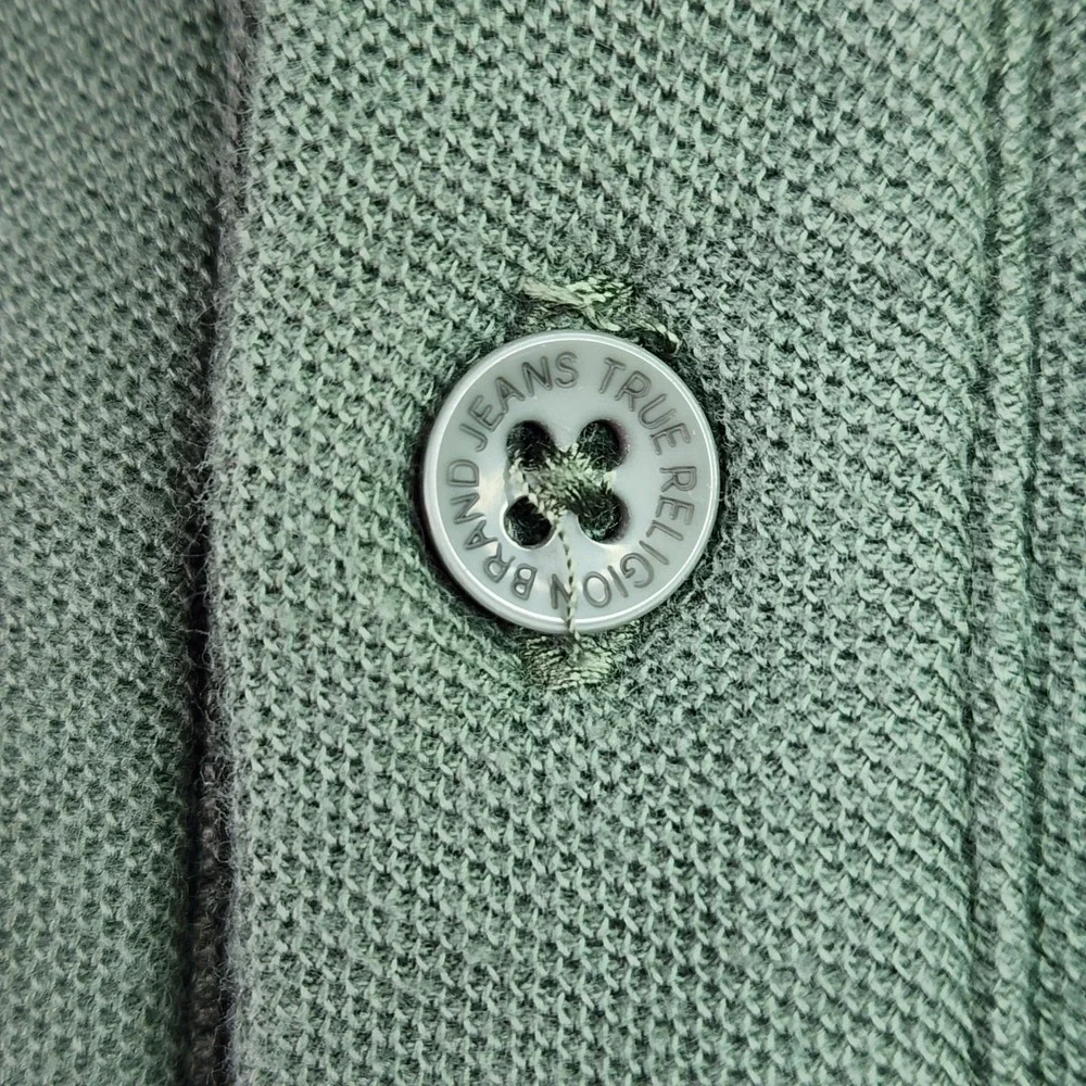 True Religion Polo Shirt Mens Large Green Short Sleeve Horseshoe Logo‎ Excellent